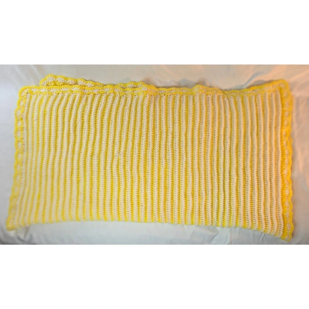 Handmade Crochet Baby Receiving Blanket Pair Yellow 36